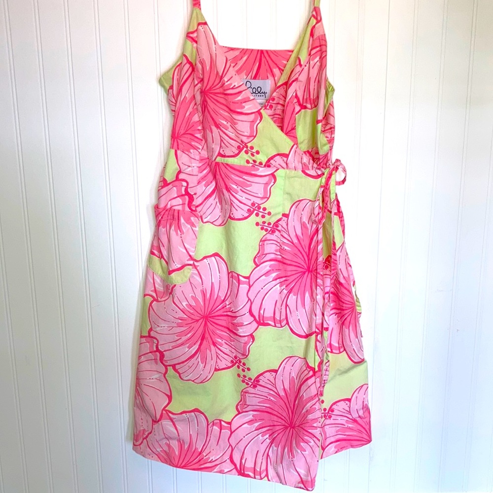 Lilly Pulitzer floral Hawaiian print wrap dress 100% cotton sz 8 EUC